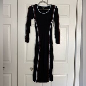 House of Harlow 1960 Navy Long Sleeve Dress with Light Blue and Brown Stripes